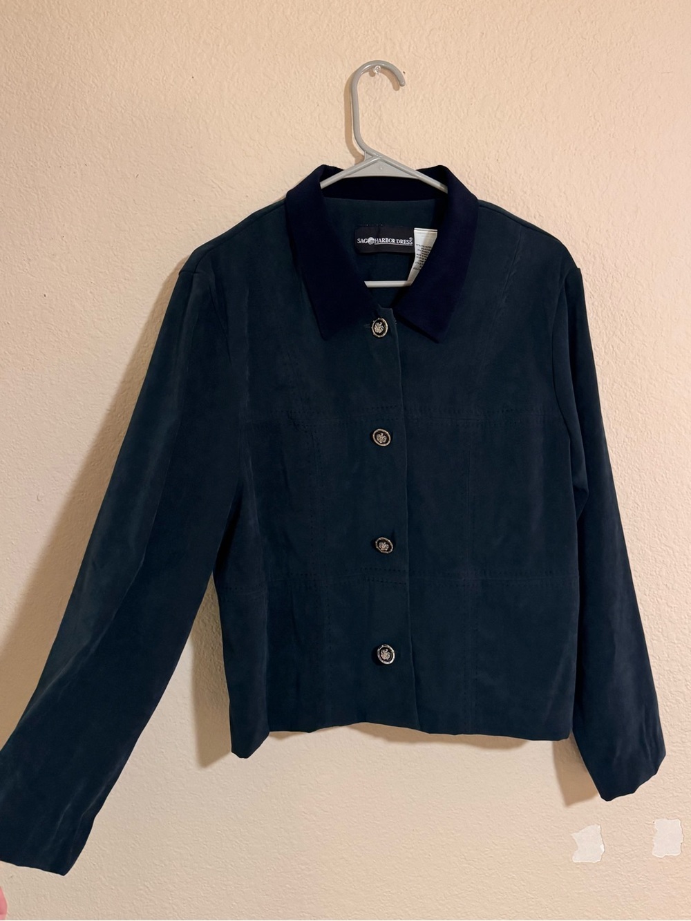 Sag Harbor Navy Blue Suede Button Jacket